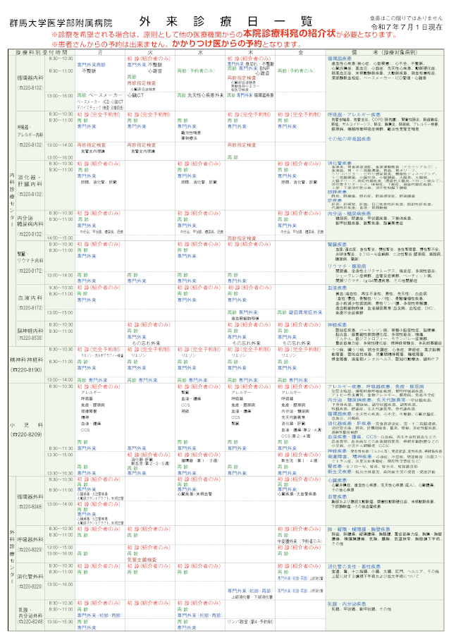 外来診療日一覧P01_R070701